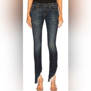 R13 Jeans Indigo Kate Skinny Angled Hem Fray-Howell Dark Wash Denim Size 28